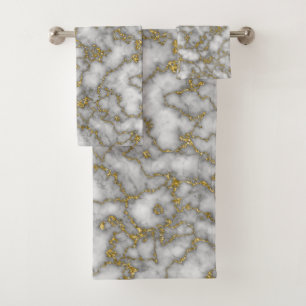 Elegant White Gold Marble Bath Towel Set