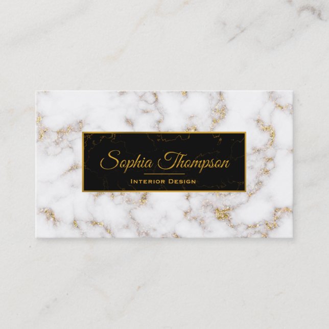 Elegant White Gold Marble Name - Business Card (Front)