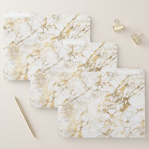 Elegant White Gold Marble Pattern File Folder