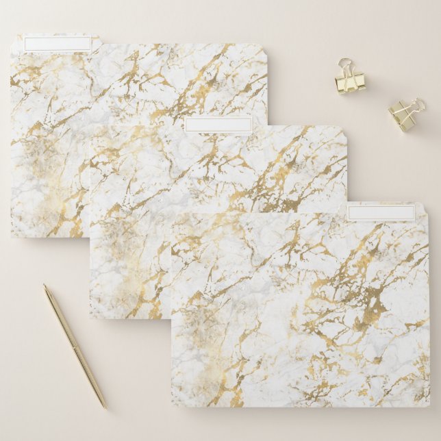 Elegant White Gold Marble Pattern File Folder (Set)