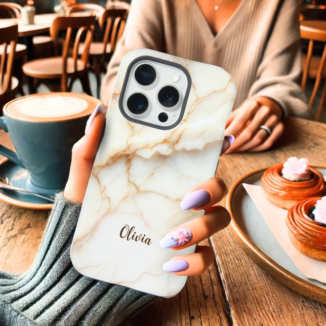 Elegant White & Gold Marble Personalized iPhone Case (Creator Uploaded)
