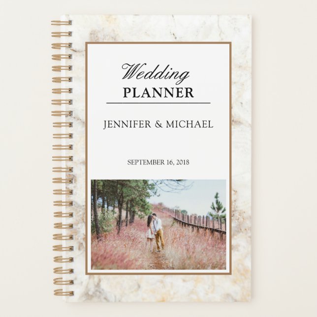 Elegant white gold marble photo Wedding planner (Front)
