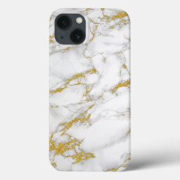 Elegant White &amp; Gold Marble Print iPhone 13 Case