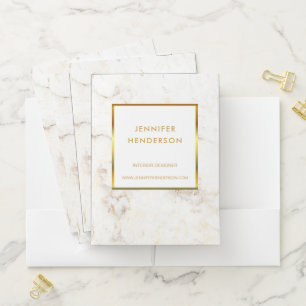Elegant white gold marble professional pocket folder