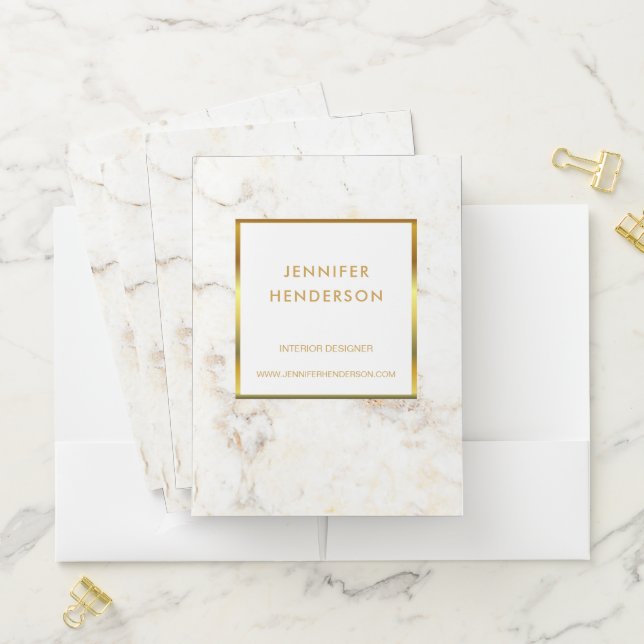 Elegant white gold marble professional pocket folder (In Situ)