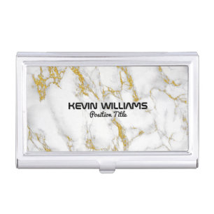 Elegant White & Gold Marble Texture Business Card Holder