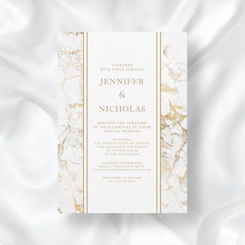 Elegant White  Gold Marble Virtual Wedding Invitation