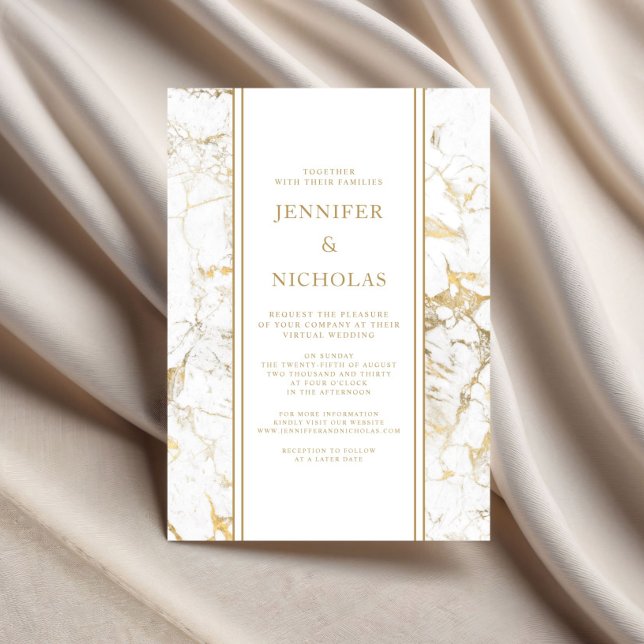 Elegant White & Gold Marble Virtual Wedding Invitation (Elegant White & Gold Marble Virtual Wedding Invitation)