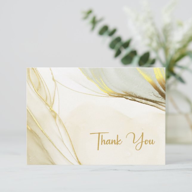 Elegant White Gold Marble Wedding Thank You Card (Standing Front)