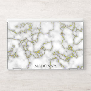 Elegant White & Gold Marble with Personalized Name HP Laptop Skin