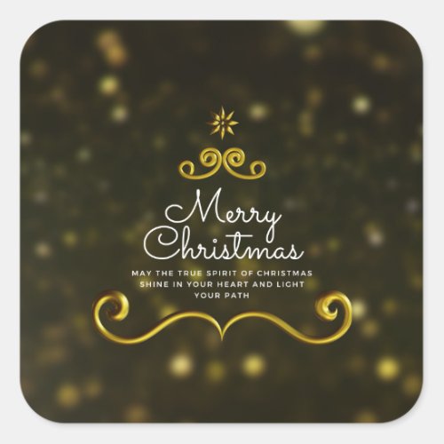 Elegant White Gold Merry Christmas Presents  Square Sticker
