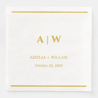 Elegant White Gold Minimal Wedding Napkin