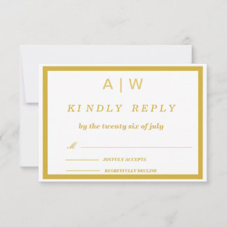 Elegant White Gold Minimal Wedding RSVP Card