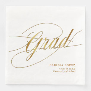 Elegant White & Gold Minimalist Grad Calligraphy Paper Dinner Napkins