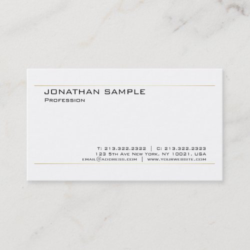 Elegant White Gold Modern Chic Simple Template Business Card