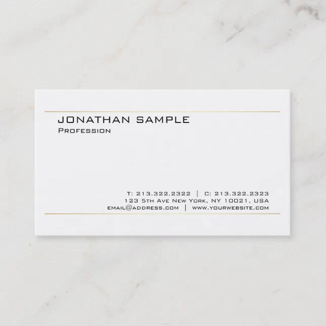 Elegant White Gold Modern Chic Simple Template Business Card | Zazzle