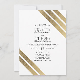 Elegant white gold modern geometric wedding invitation