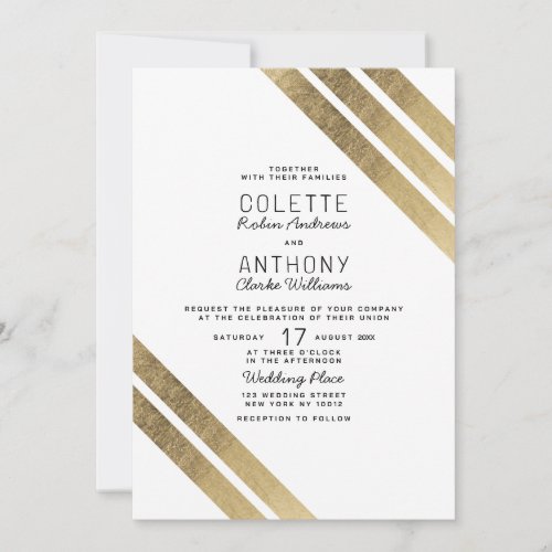 Elegant white gold modern geometric wedding invitation