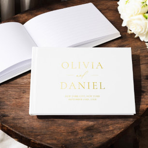 Elegant White Gold Modern Minimalist Foil Guest Book