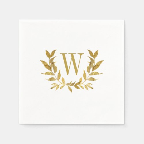 Elegant White Gold Modern Monogram Wedding Napkins