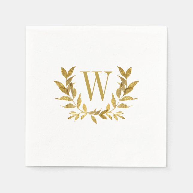 Elegant White Gold Modern Monogram Wedding Napkins (Front)