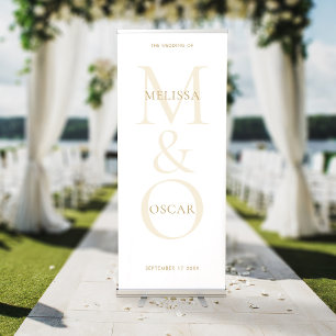 Elegant White Gold Modern Monogram Wedding Retractable Banner