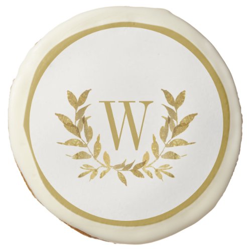 Elegant White Gold Modern Monogram Wedding Sugar Cookie