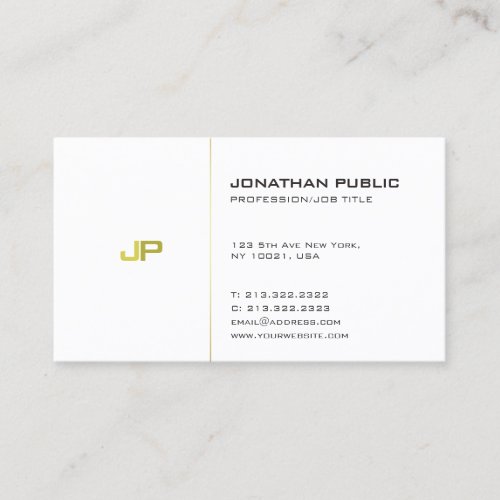 Elegant White Gold Modern Simple Plain Monogram Business Card