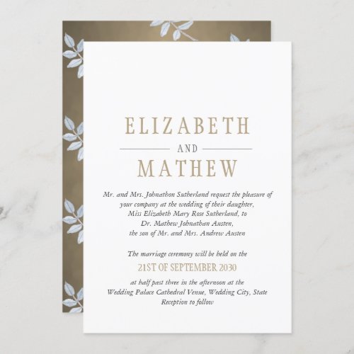 Elegant White Gold Modern Wedding Invitation