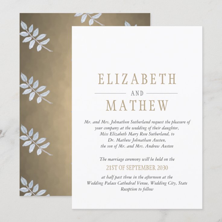Elegant White Gold Modern Wedding Invitation | Zazzle