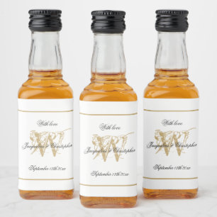 Elegant White & Gold Monogram Classic Wedding Mini Liquor Bottle Label