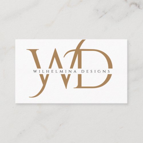 Elegant White Gold Monogram Luxurious Typography  Business Card