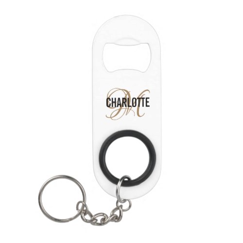 Elegant white gold monogram name  keychain bottle opener