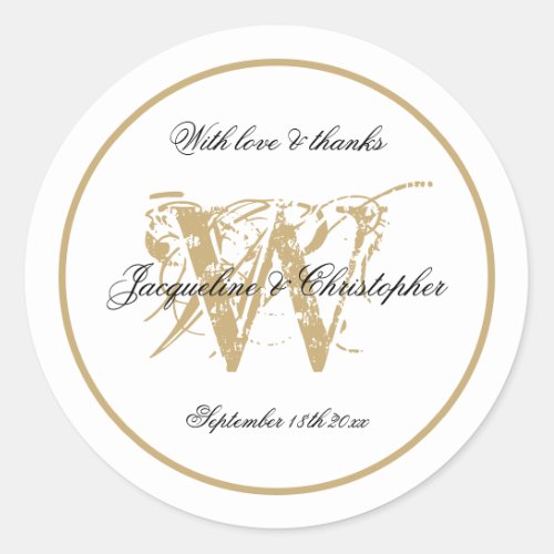  Elegant White Gold Monogram Script Name Chic  Classic Round Sticker