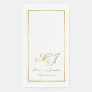 Elegant White Gold Monogram Script Wedding Paper Guest Towels