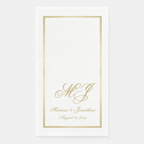 Elegant White Gold Monogram Script Wedding Paper Guest Towels