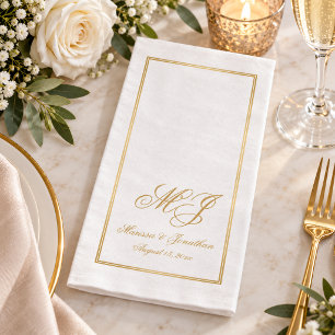 Elegant White Gold Monogram Script Wedding Paper Guest Towels
