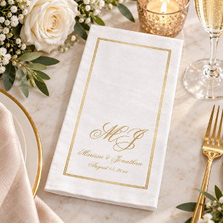 Elegant White Gold Monogram Script Wedding Paper Guest Towels
