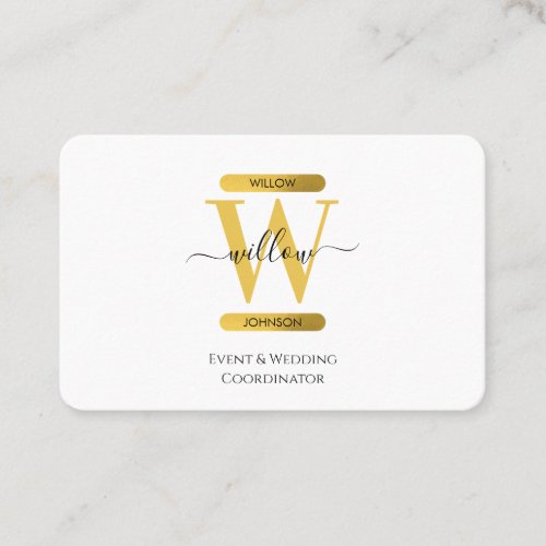 Elegant White  Gold Monogram Social Media Icons  Business Card