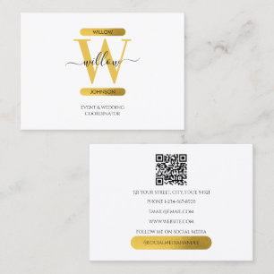 Elegant White Gold Monogram Social Media QR Code Business Card