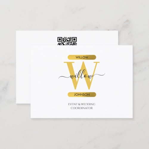 Elegant White Gold Monogram Social Media QR Code Business Card