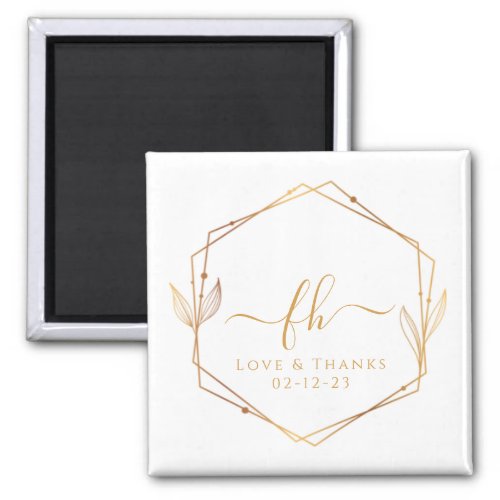 Elegant White Gold Monogrammed Thank You Wedding Magnet