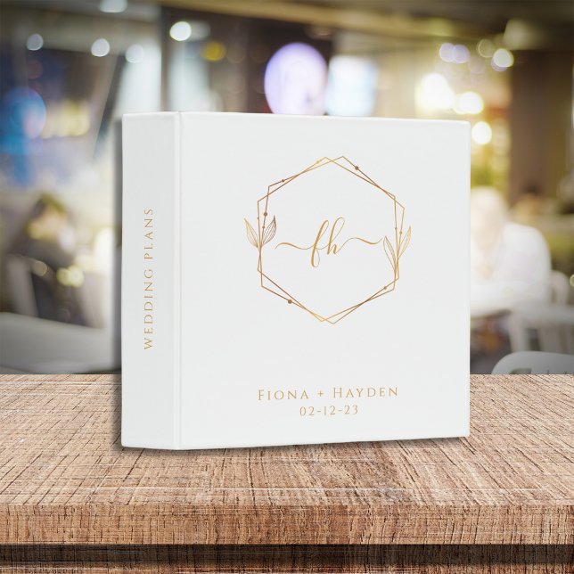 Elegant White Gold Monogrammed Wedding Planner 3 Ring Binder (Creator Uploaded)