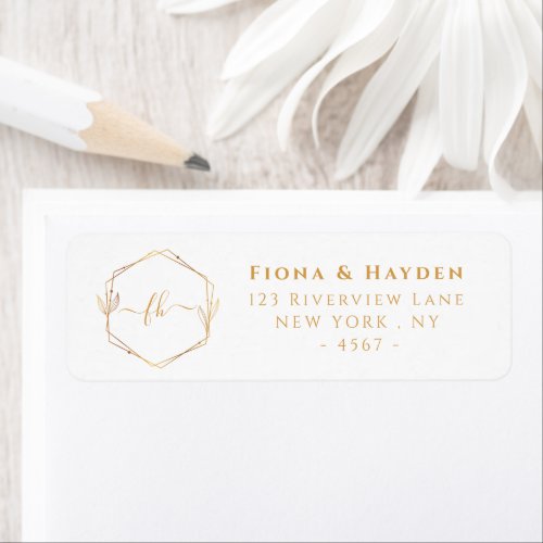 Elegant White Gold Monogrammed Wedding Return Label