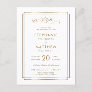 Elegant White & Gold Mountain Wedding Invitation Postcard