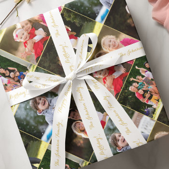 Elegant White Gold Name Happy Birthday Gift Wrap Satin Ribbon by iCoolCreate at Zazzle