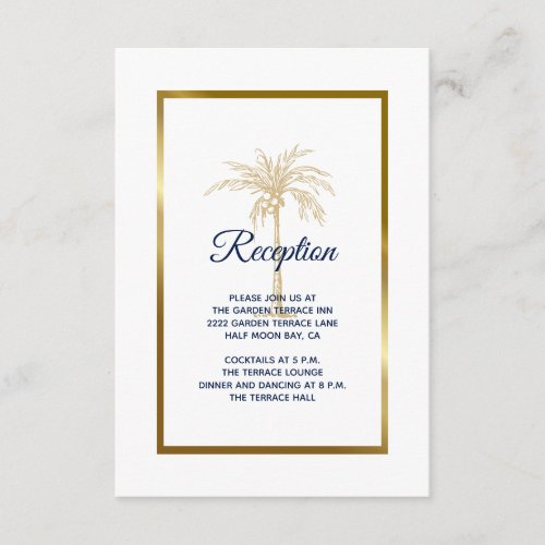 Elegant White Gold Palm Tree Wedding Reception Enclosure Card