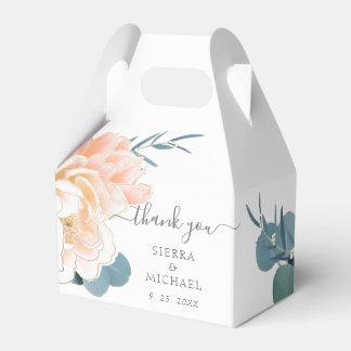 Elegant White Gold Peach Cream Floral Wedding Favor Boxes