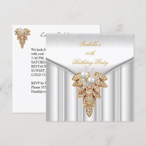 Elegant White Gold Pearl Birthday Party Personalized Invitations