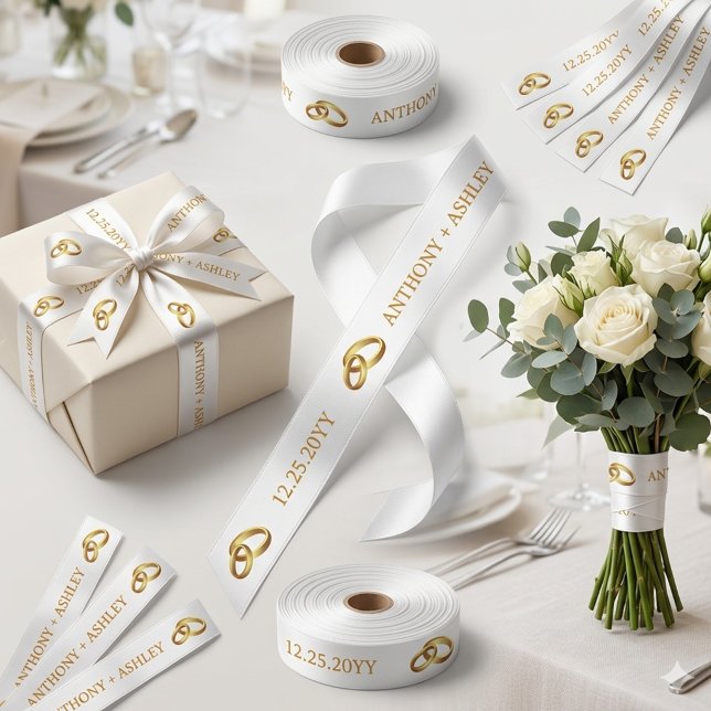 Elegant White Gold Personalized Wedding Ribbon (Elegant White Gold Personalized Wedding Ribbon)